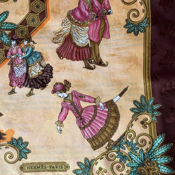 Joies d'Hiver HERMES Jacquard silk scarf Vintage - Picture 9 of 10